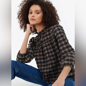 NWT Barbour Lorelie Seersucker Plaid Blouse Long Sleeve Top Sz 6